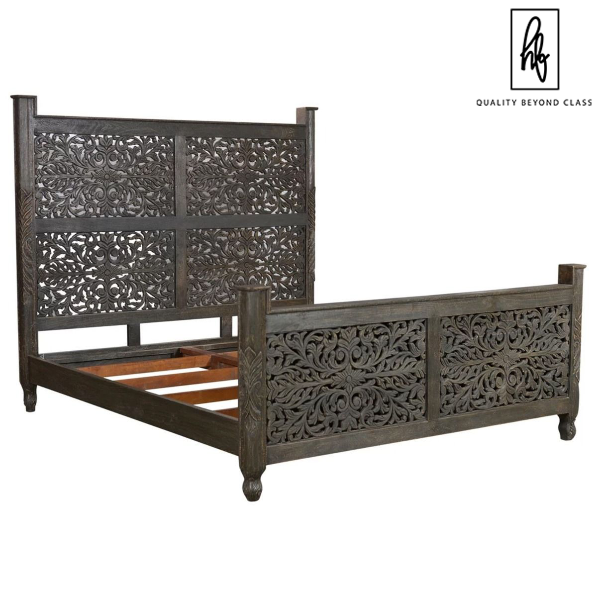 Sasha - Floral Hand Carved Indian Solid Wooden Bed Frame 1