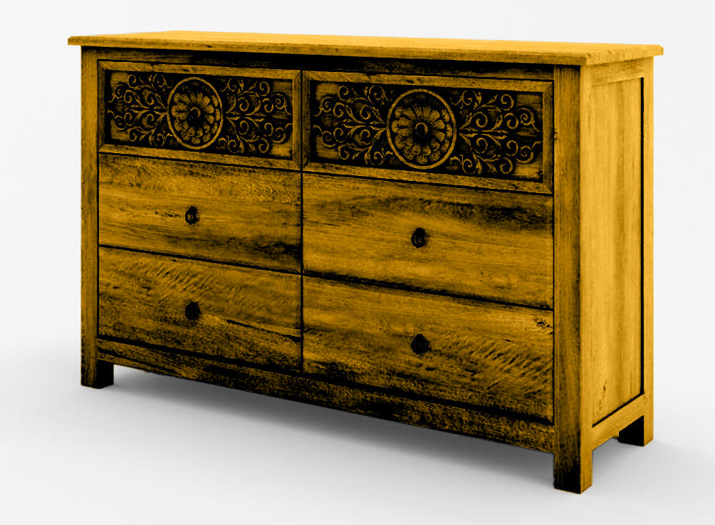 Dynasty Mughal Hand Carved Solid Wooden 6-Drawer Dresser