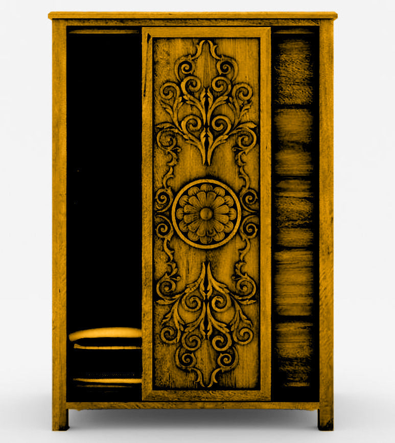 Dynasty Mughal Hand Carved Solid Wooden 5-Drawer Armoire / Tall Dresser