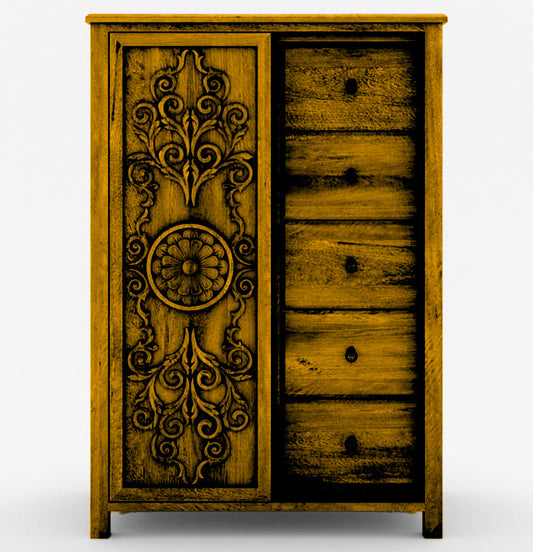 Dynasty Mughal Hand Carved Solid Wooden 5-Drawer Armoire / Tall Dresser