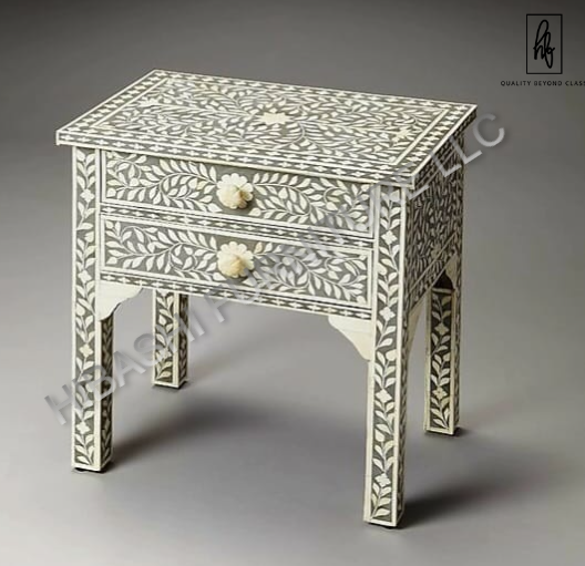 Handmade Bone Inlay Bedside Table