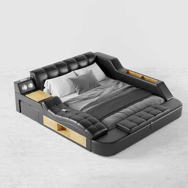 Sash Tufted Upholstered Platform Bed with Massage, Storage, Led Light & Speaker