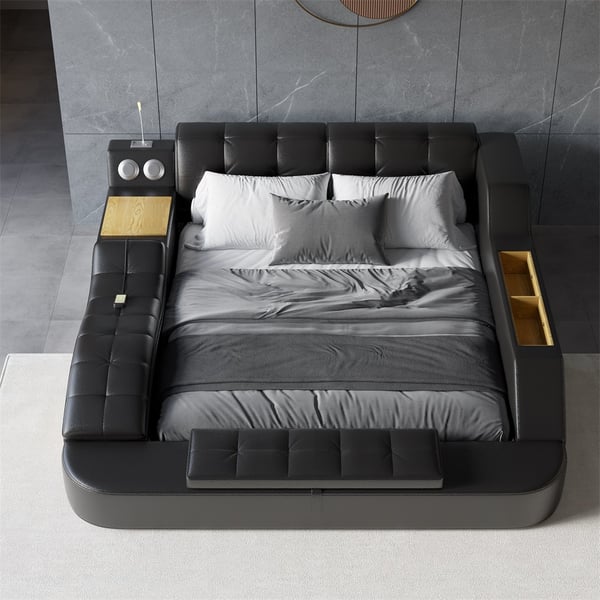 Sash Tufted Upholstered Platform Bed with Massage, Storage, Led Light & Speaker