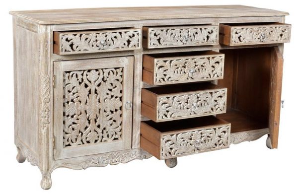 Hand carved Indian solid wooden Nadia 6 drawers combo dresser