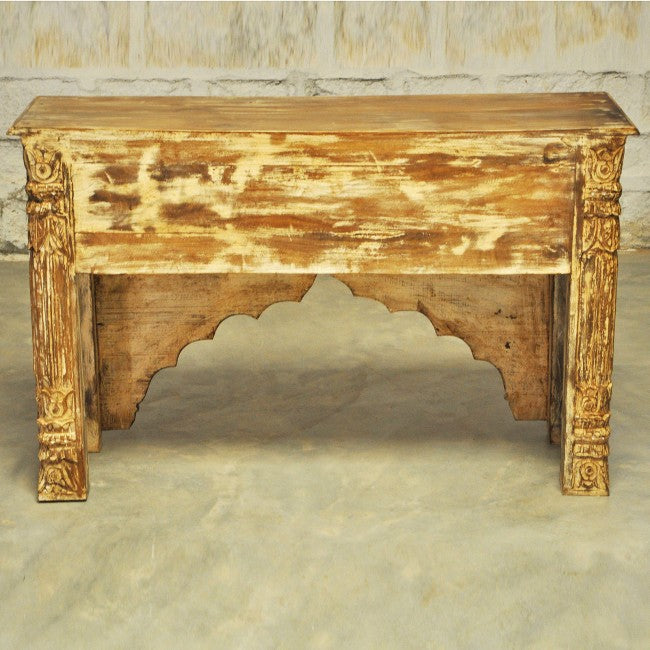 Indian Mehrab Style Carved Brown Solid Wood Console/Hall Table with Drawer