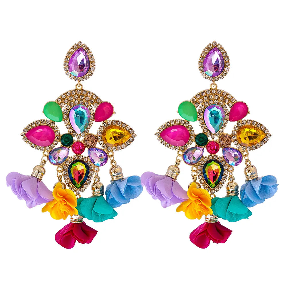 New Bohemian Color Diamond Flower Female Earrings Personality Accessories Wholesale