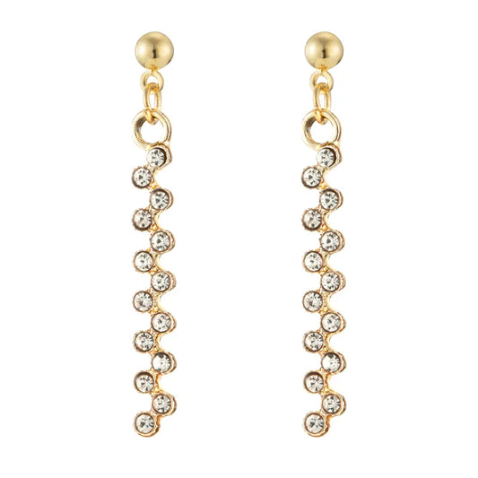 1 Pair Elegant Curve Metal Inlay Alloy Rhinestones Gold Plated Silver Plated Drop Earrings