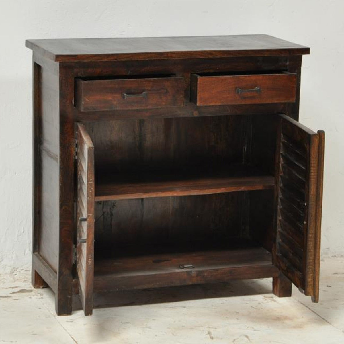 SHUTTER SIDEBOARD CABINET OF 2 DRAWERS-Chocolate-110-100-40